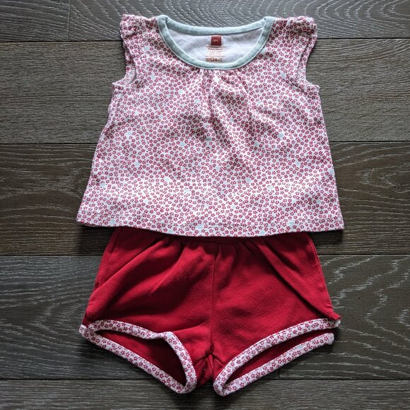 3/$15 - Tea Collection Floral Shirt with Red Shorts Size 6-12 Months - Picture 1 of 4